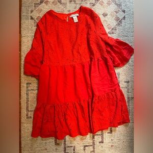 Flying Tomato Red Mini Dress Women’s Large Lace Details and Fun Fit